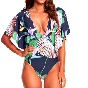 TRINA TURK M/6-8 Midnight Paradise Tropical One Piece Swimsuit NWT